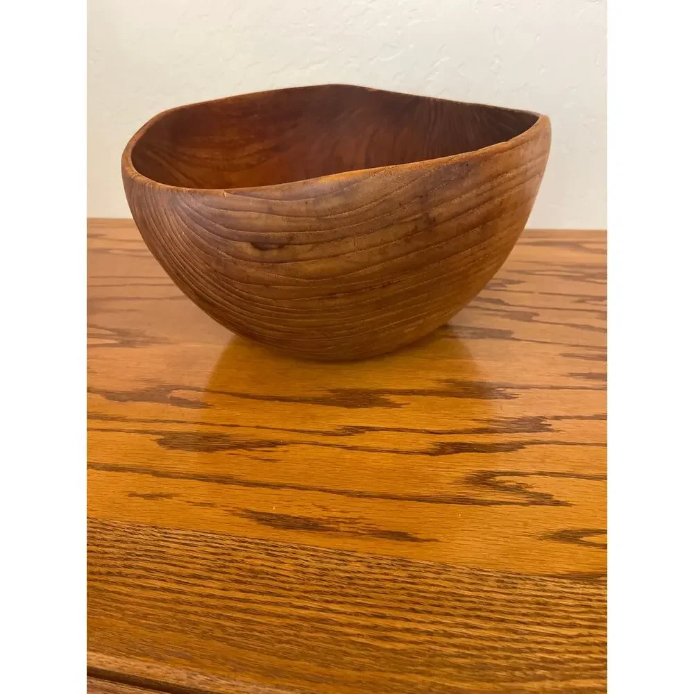 MCM HAND CARVED TEAK WOOD BOWL LARGE